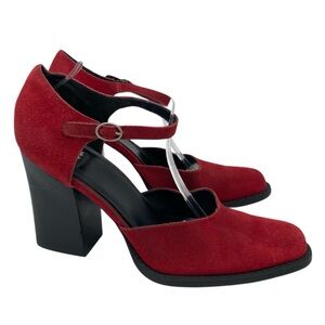 Vintage 9 & Co. Red Suede Mary Jane Heels